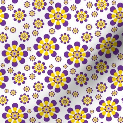 mod pop,  retro Purple and Yellow Daisies