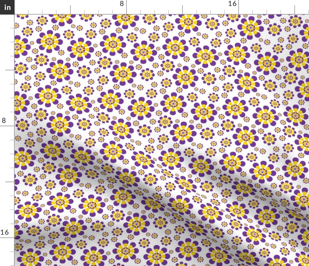 mod pop,  retro Purple and Yellow Daisies