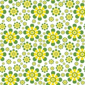 Mod pop, retro Green and yellow daisies