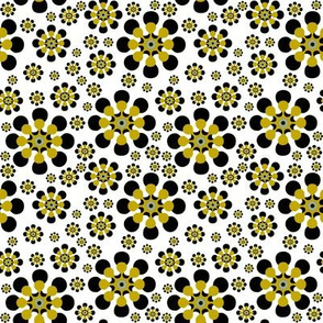 Retro mod pop black and gold daisy floral