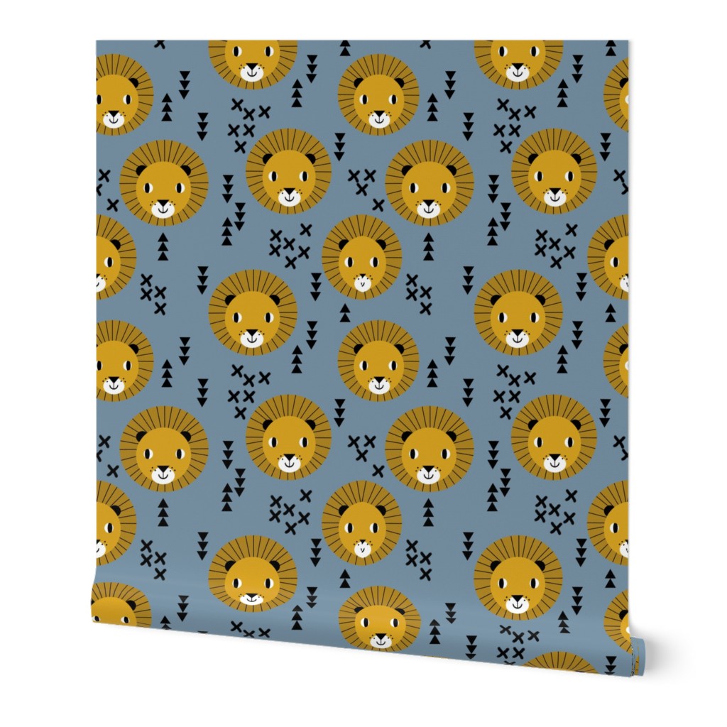 lion lions head lion kids nursery baby boy blue 