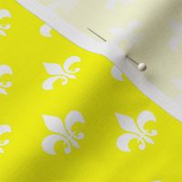 One Inch White Fleur-de-lis on Yellow