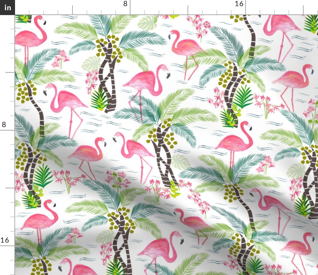 Watercolour Tropical Flamingoes