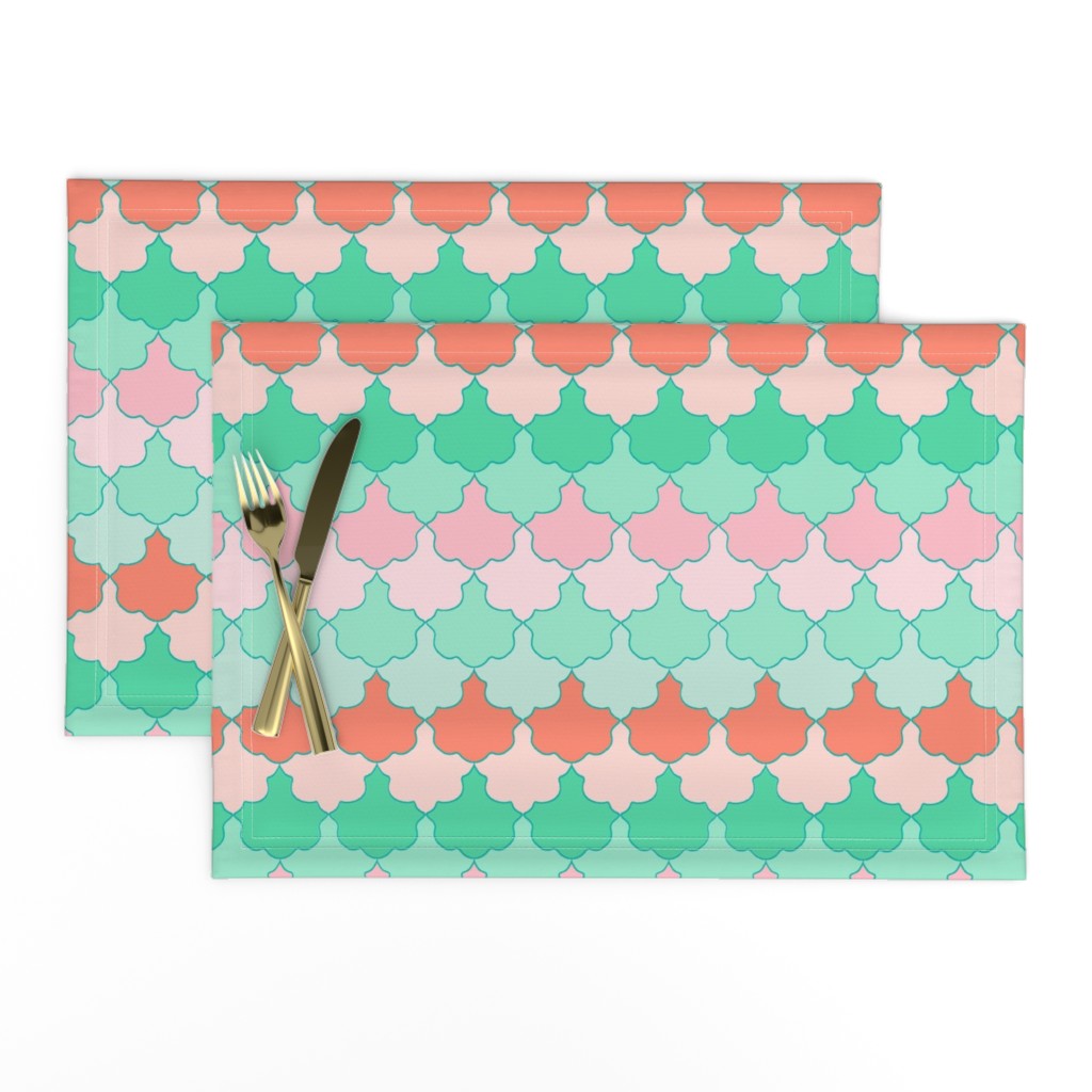 Mint, Aqua and Coral Quatrefoil SoBe Scallops