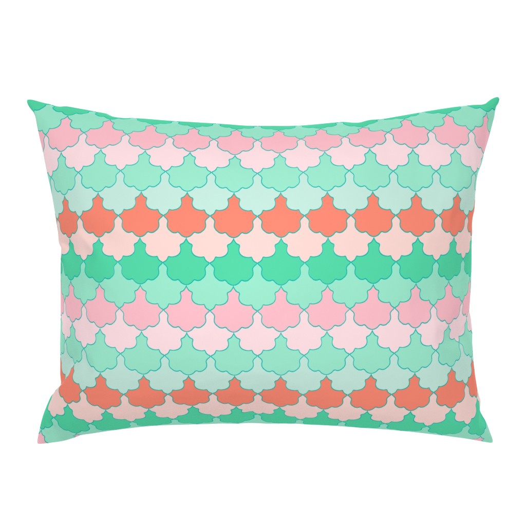 Mint, Aqua and Coral Quatrefoil SoBe Scallops