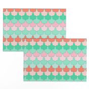 Mint, Aqua and Coral Quatrefoil SoBe Scallops