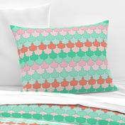 Mint, Aqua and Coral Quatrefoil SoBe Scallops