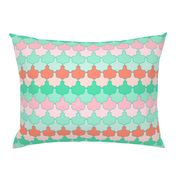 Mint, Aqua and Coral Quatrefoil SoBe Scallops