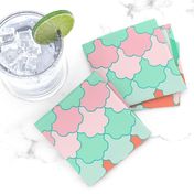 Mint, Aqua and Coral Quatrefoil SoBe Scallops