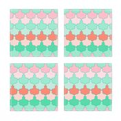 Mint, Aqua and Coral Quatrefoil SoBe Scallops