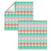 Mint, Aqua and Coral Quatrefoil SoBe Scallops