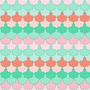 Mint, Aqua and Coral Quatrefoil SoBe Scallops