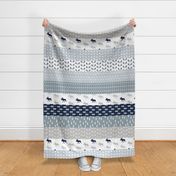 Moose Wholecloth Quilt Top // Navy Neutrals