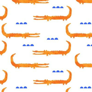 watercolor crocodile // orange with blue