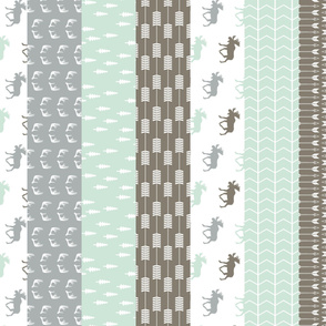 Moose Wholecloth Quilt top // grey/mint/brown