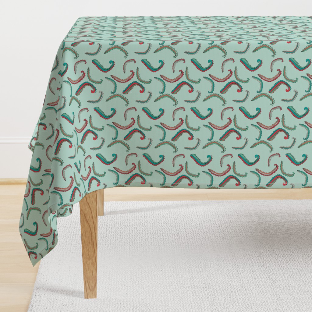 Seaweed Green and Coral Squiggles on Mint