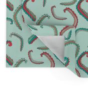 Seaweed Green and Coral Squiggles on Mint