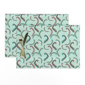 Seaweed Green and Coral Squiggles on Mint