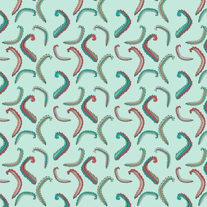 Seaweed Green and Coral Squiggles on Mint