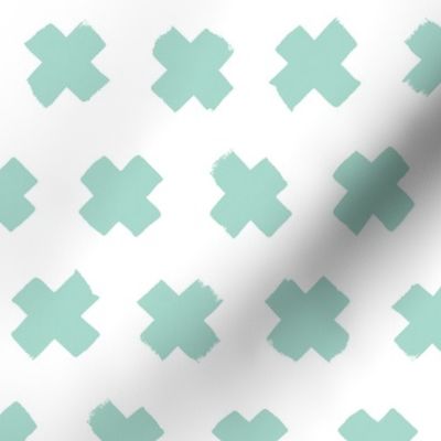 Gender neutral mint cross and abstract plus sign geometric grunge brush strokes scandinavian style print