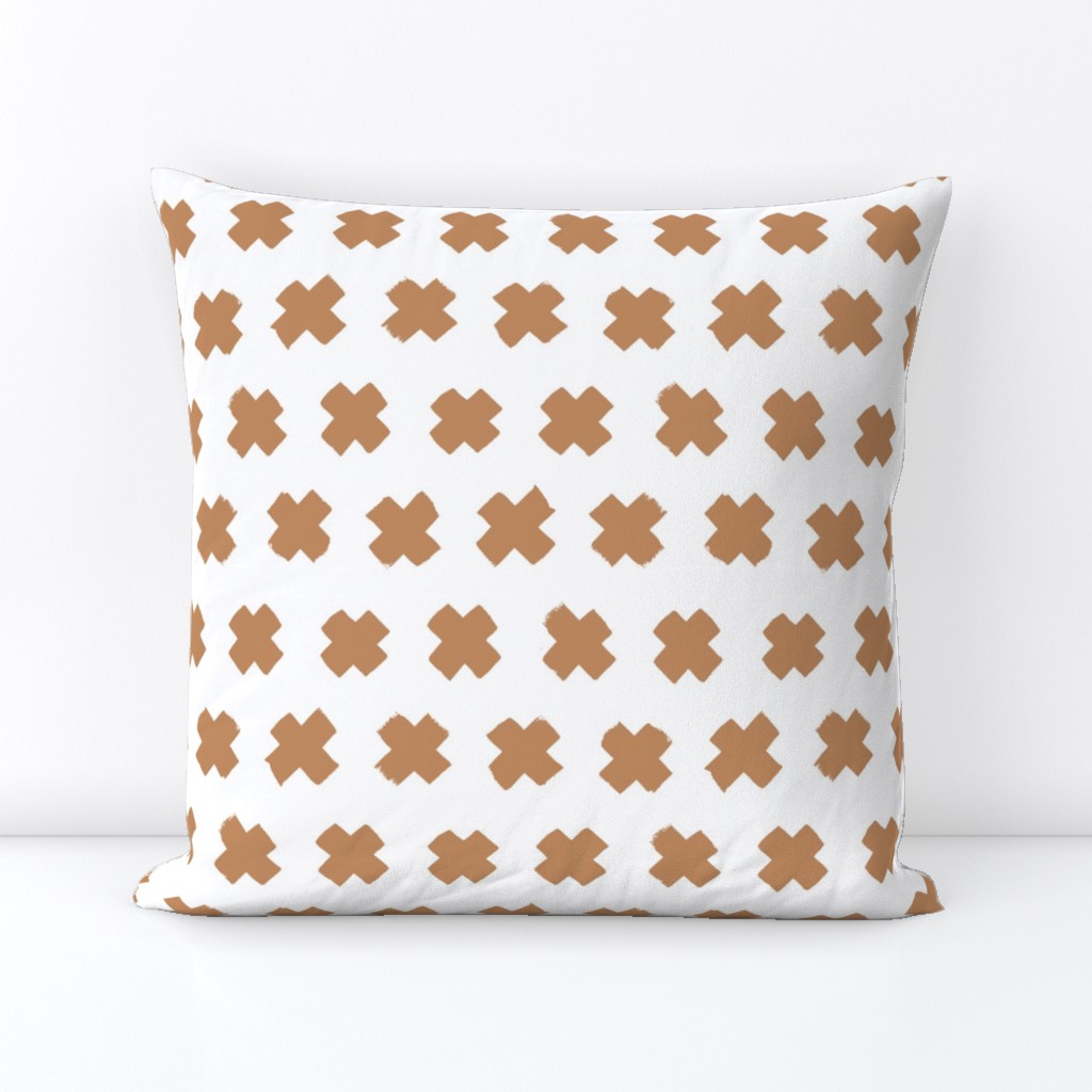 Gender neutral brown cross and abstract plus sign geometric grunge brush strokes scandinavian style print