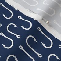 fish hooks// white on navy - SMALL Scale