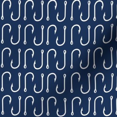 fish hooks// white on navy - SMALL Scale