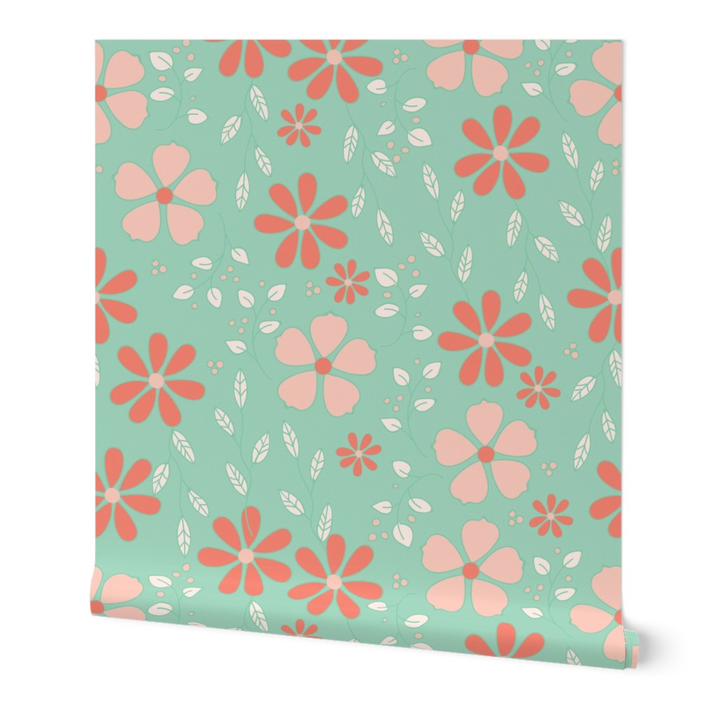 Bella Floral - mint and coral