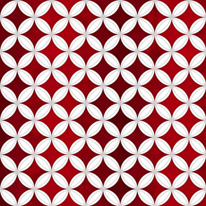 Cheater Quilt Cathedral Windows Med White Red