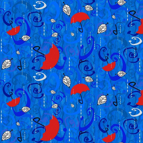 Blue Rain Red Umbrellas