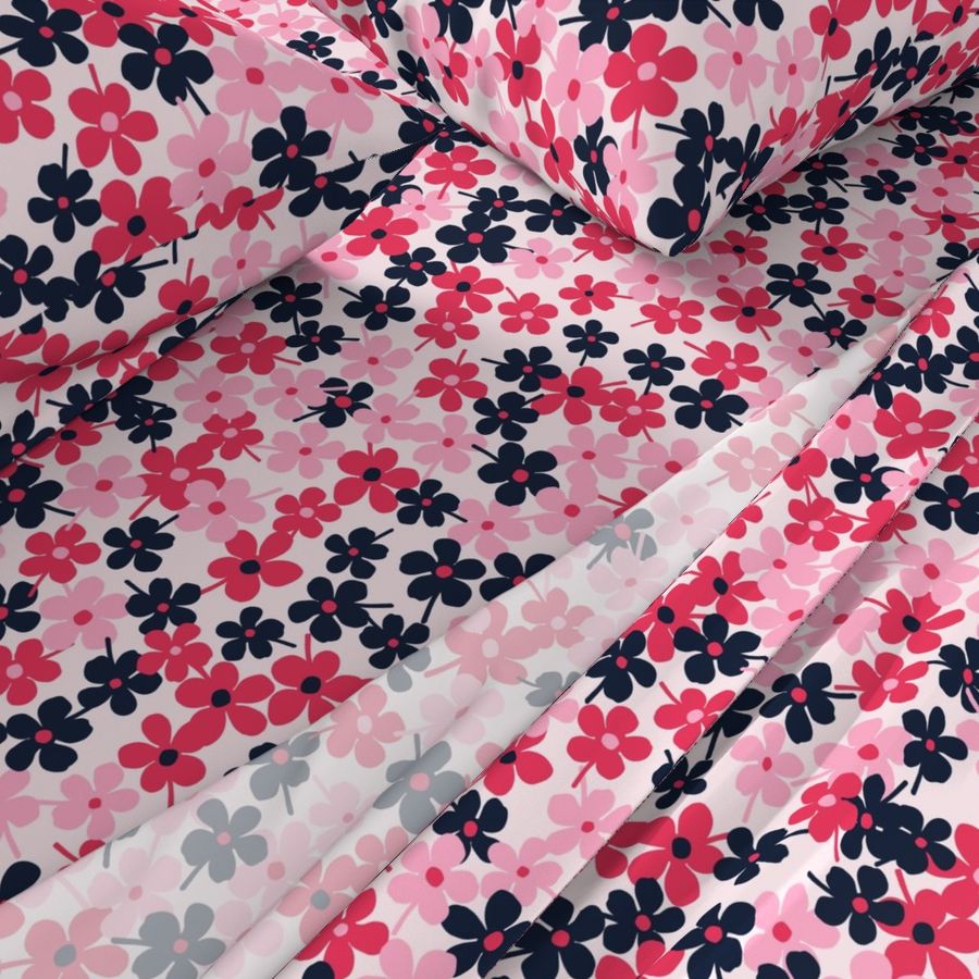 Flower Garden - Pink Red Navy