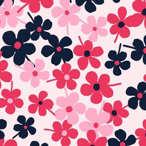 Flower Garden - Pink Red Navy