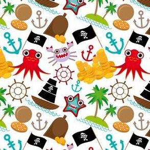  Marine pirate pattern on white background.