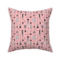 indian summer scandinavian style illustration arrows and geometric crosses girls black and white soft pastel pink