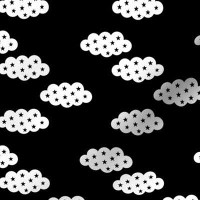 Clouds and dreams black and white sky with stars scandinavian style fabric gender neutral