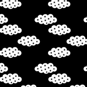 Clouds and dreams black and white sky with stars scandinavian style fabric gender neutral