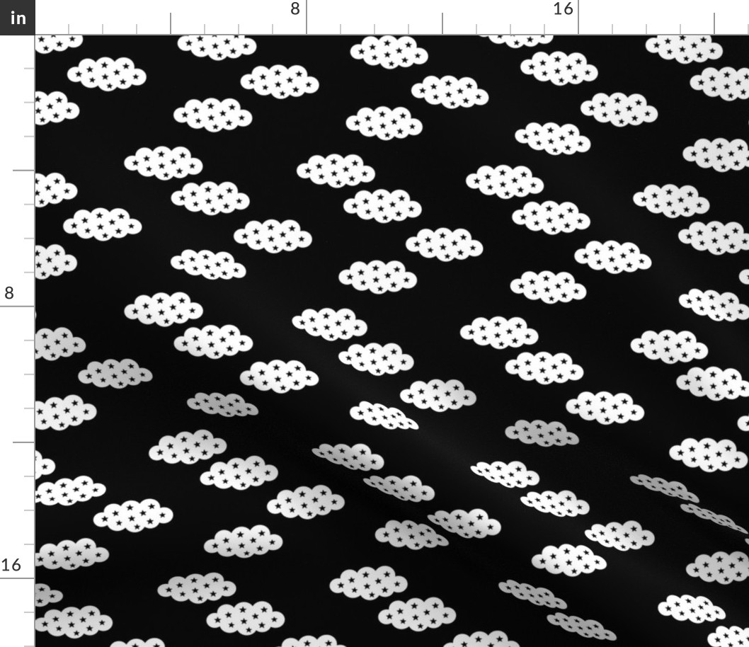 Clouds and dreams black and white sky with stars scandinavian style fabric gender neutral