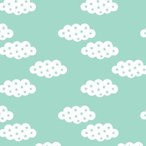 Clouds and dreams mint sky with stars scandinavian style fabric gender neutral