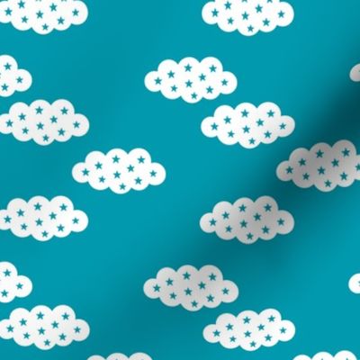 Clouds and dreams blue sky with stars scandinavian style fabric gender neutral