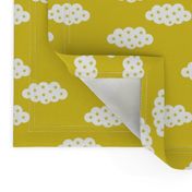 Clouds and dreams mustard yellow colorful sky with stars scandinavian style fabric gender neutral