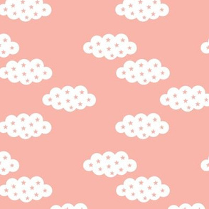 Clouds and dreams pink pastel sky with stars scandinavian style fabric