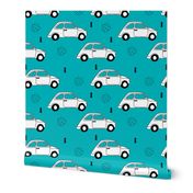 Old vintage oldtimer classic italian car scandinavian kids design black and white blue boys fabric