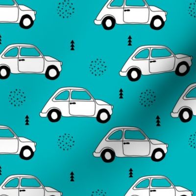 Old vintage oldtimer classic italian car scandinavian kids design black and white blue boys fabric