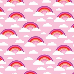 Cute colorful pink rainbow and clouds sky dreams for girls