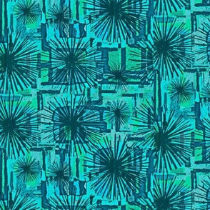 Teal Abstract Flowers