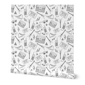 90s Life // 90s Style Illustrations on Fabric, Wallpaper & Gift Wrap // Black and White