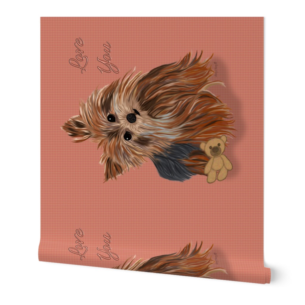Yorkie - Quilt Pillow- has matching gingham fabric.