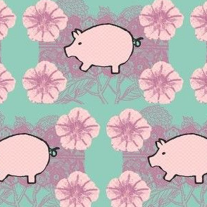 Pigs On Purple Background