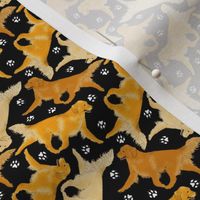 Tiny Trotting Golden Retrievers and paw prints - black