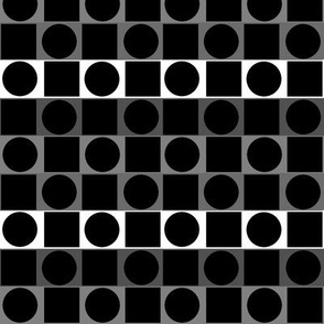 Gray and black circles and squares geometric abstract